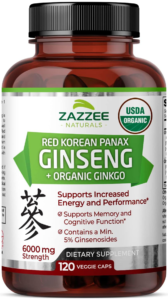 Organic Red Korean Panax Ginseng Plus Organic Ginkgo by Zazzee Naturals